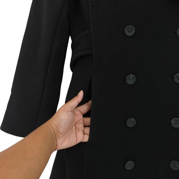 J Crew Women 4 Double Breasted Trench Coat Black Wool Blend Nylon Collar FLAW - Picture 4 of 9